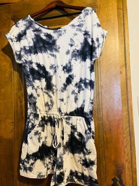 Blue and White Tie Dye Romper - Women's Shorts Jumper Size L